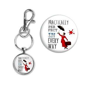 Practically Perfect Mary Poppins Silver Key Chain Purse Charm Carabiner Clip